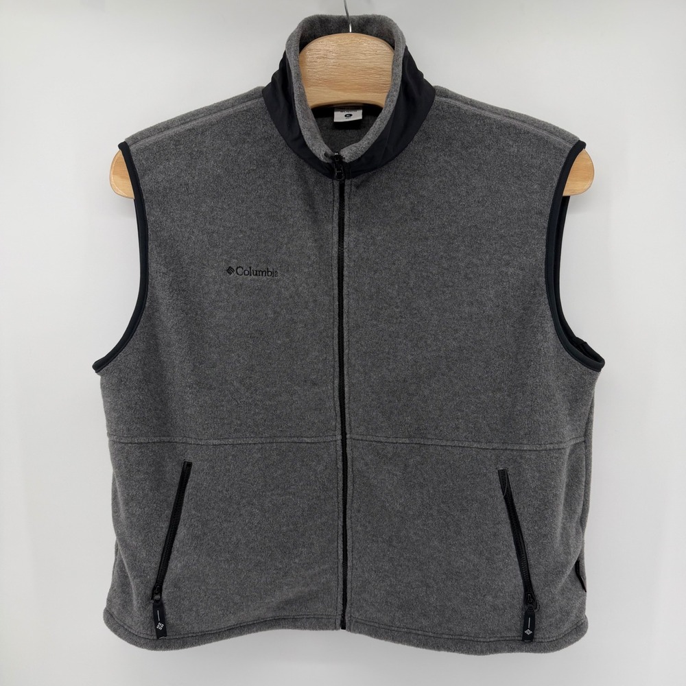 Columbia Mens Core Interchange Fleece Vest Gray Full Zip XL WM1013 Hiking Jacket
